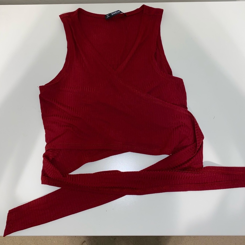 Red wraparound top